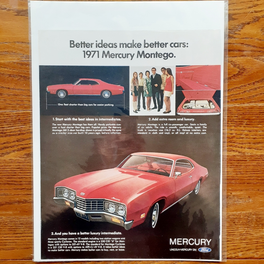 VTG 1971 Mercury Montego Auto Magazine Print Ad